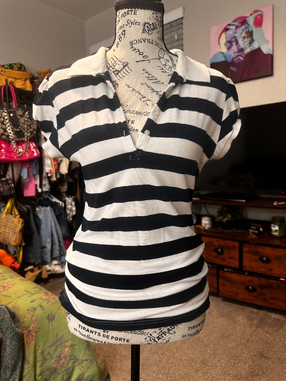 Copper Key black and white striped polo shirt